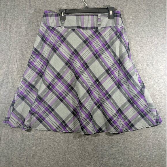 East 5th Women's Purple Gray Plaid Midi‎ Skirt with Liner Size 14 Petite - Picture 2 of 11